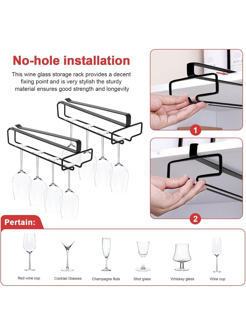 2pcs Wine Glass Racks Under Cabinet, Hanging Stemware Rack Holder, Champagne Goblets Storage Organiser, Wine Glass Holder for Bar Kitchen (Black) - Image 4